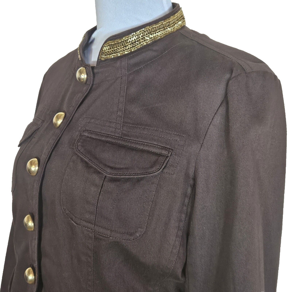 Michael Kors Brown Denim Gold Buttons Sequin Collar Jacket, Sz 12, Pockets